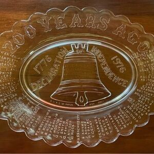 Vintage Liberty Bell Bicentennial Clear Glass Platter. 1776 - 1976
